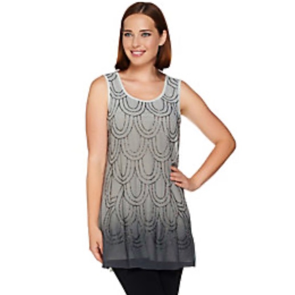 LOGO Lavish by Lori Goldstein Beaded Ombré Tank